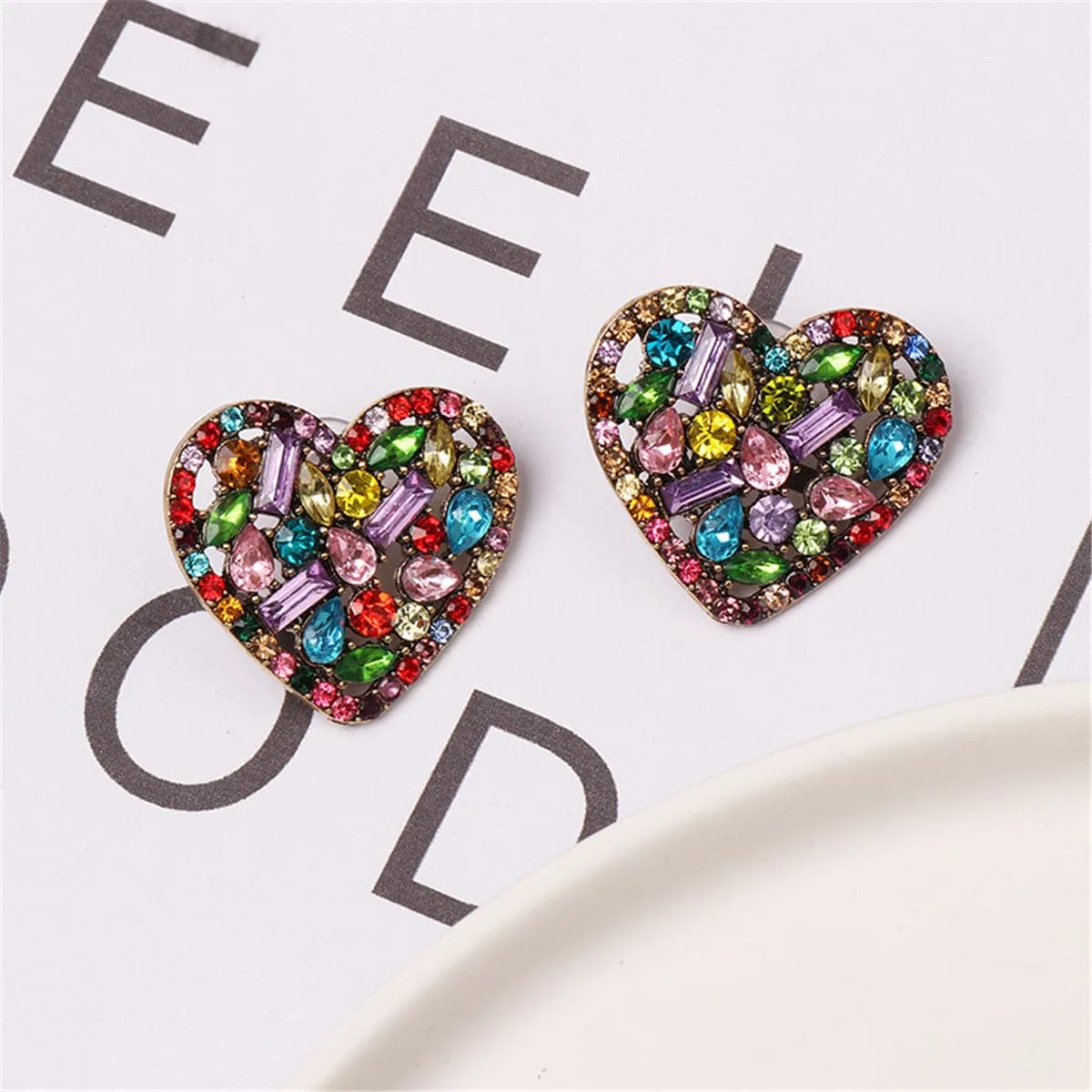 Crystal & Cubic Zirconia Heart Stud Earrings