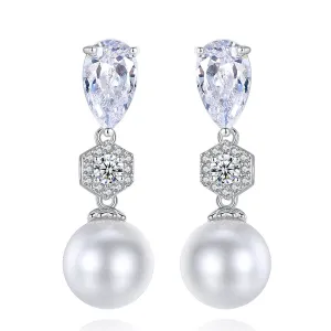 Crystal & Pearl Silver-Plated Cubic Zirconia-Accent Drop Earrings