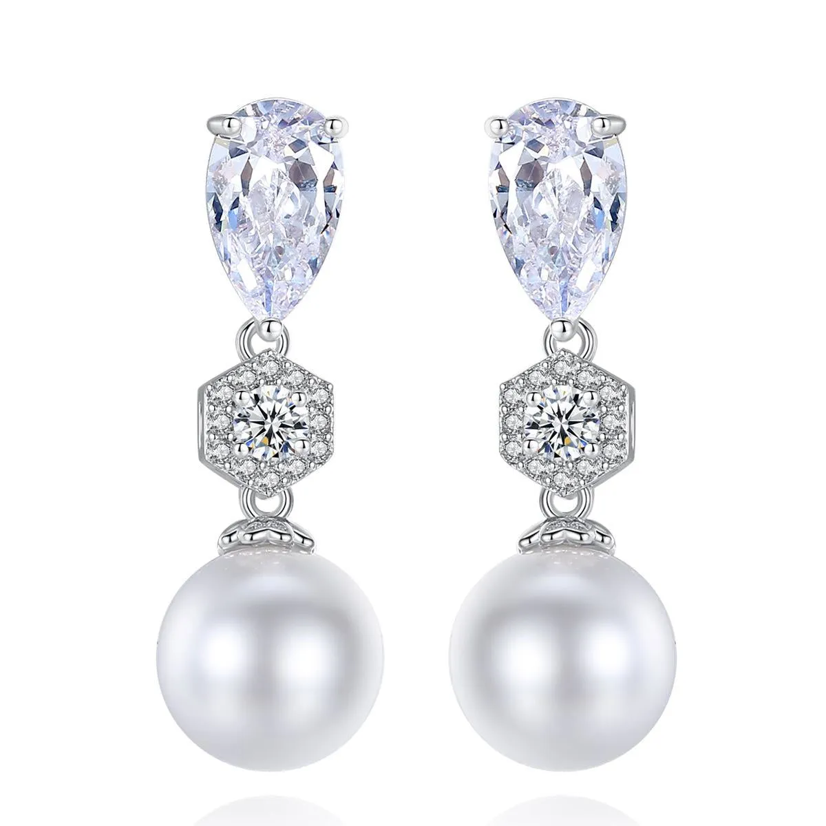 Crystal & Pearl Silver-Plated Cubic Zirconia-Accent Drop Earrings