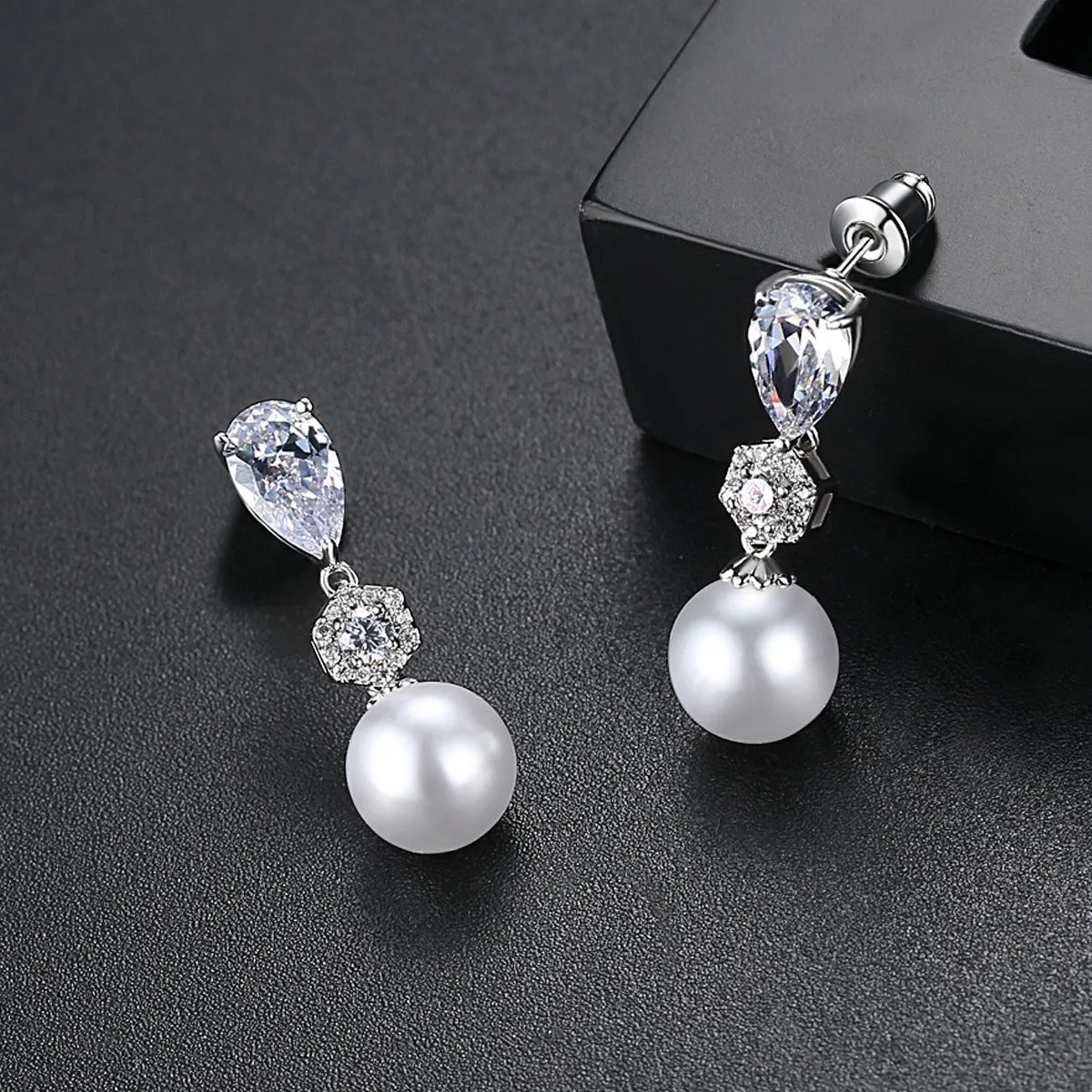 Crystal & Pearl Silver-Plated Cubic Zirconia-Accent Drop Earrings