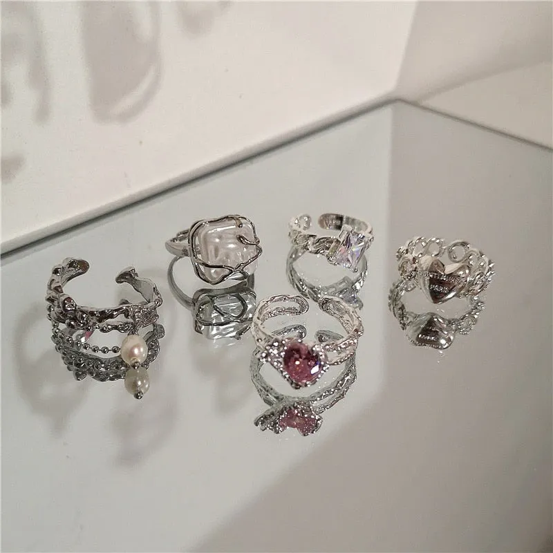 Crystal Love Heart Open Rings