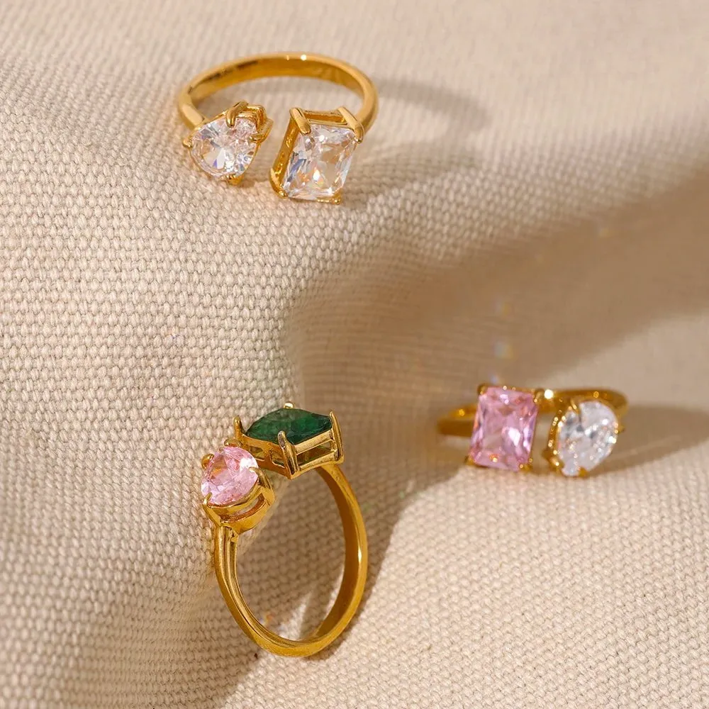 Cubic Zirconia Adjustable Open Unique Ring Bling Charm Jewelry
