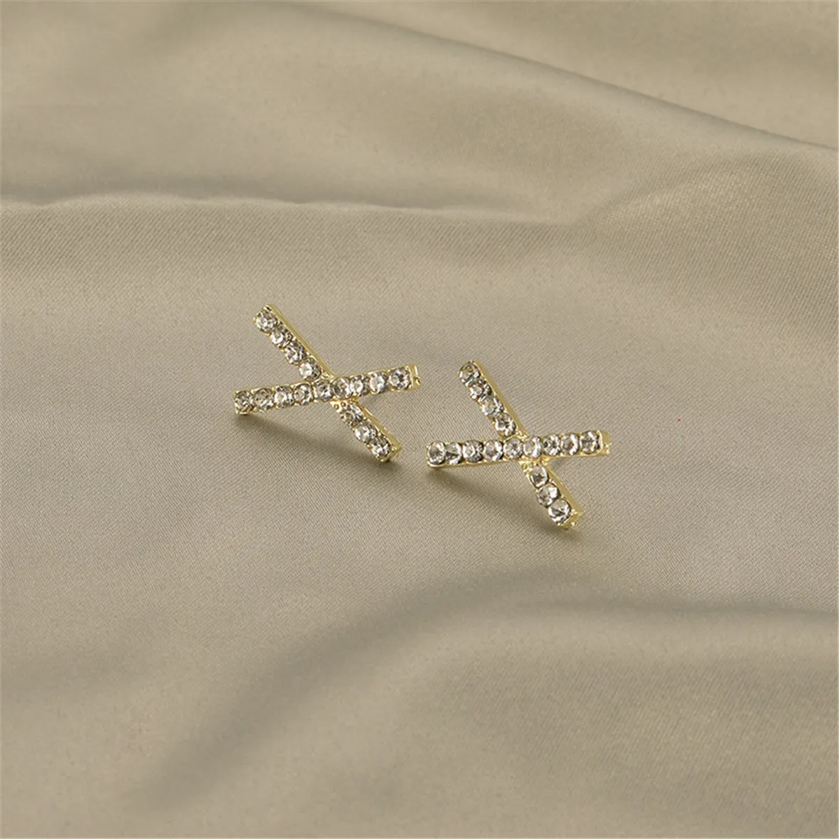 Cubic Zirconia & 18K Gold-Plated Cross Stud Earrings