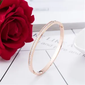 Cubic Zirconia & 18K Rose Gold-Plated Bezel-Set Bangle