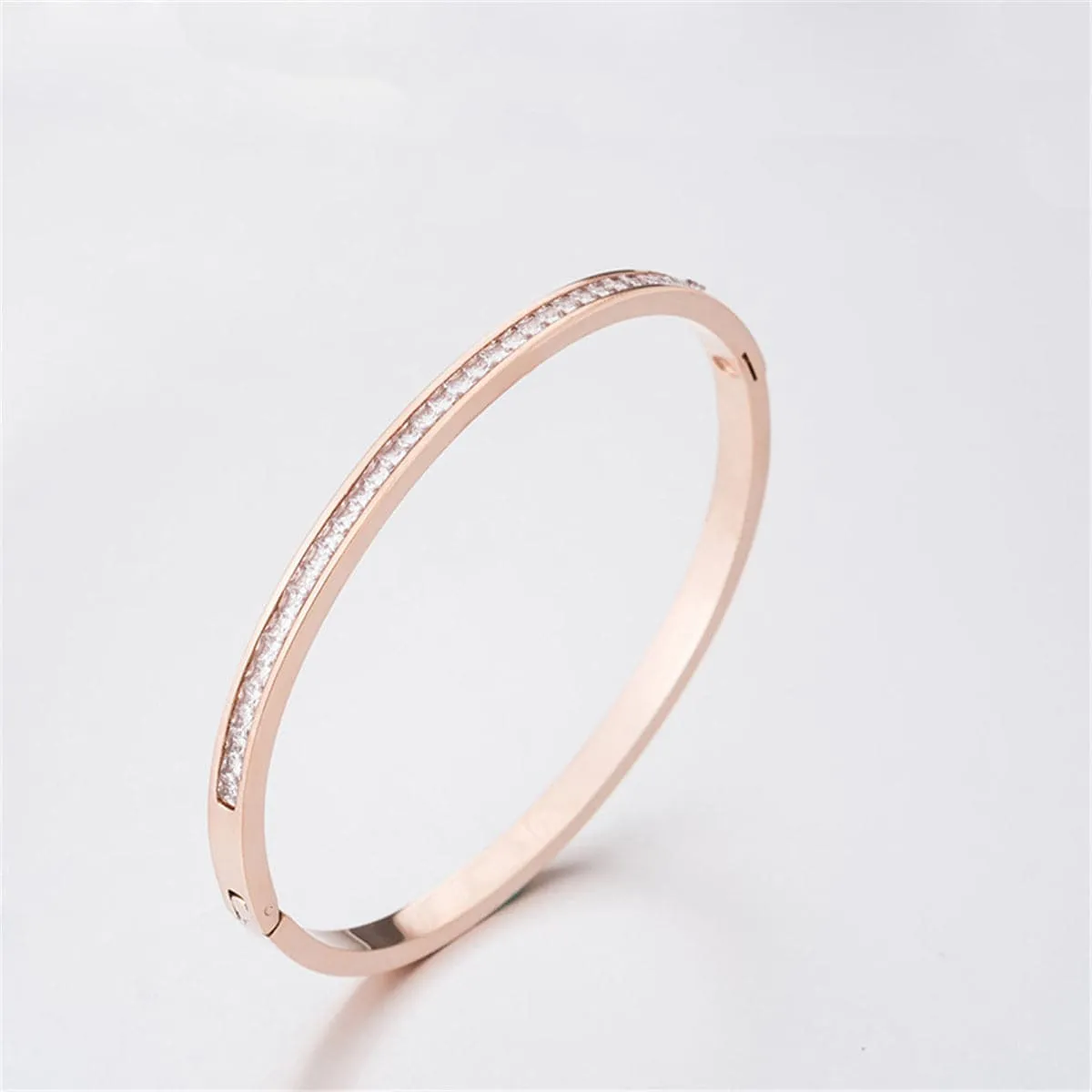 Cubic Zirconia & 18K Rose Gold-Plated Bezel-Set Bangle