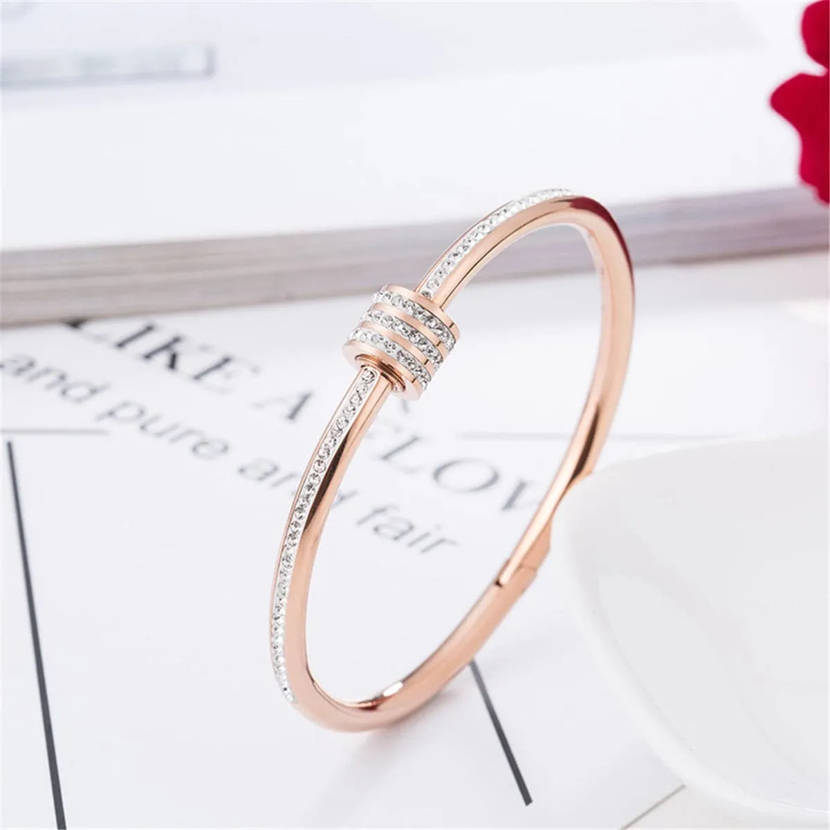 Cubic Zirconia & 18K Rose Gold-Plated Coil Bangle