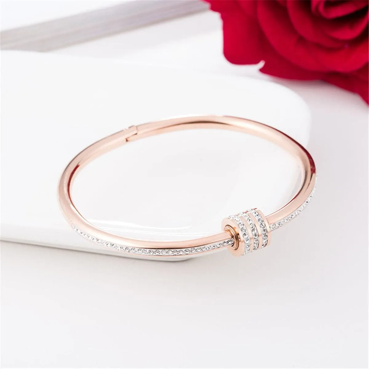 Cubic Zirconia & 18K Rose Gold-Plated Coil Bangle
