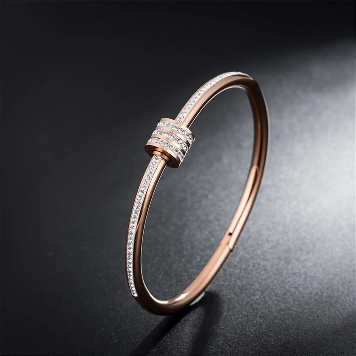 Cubic Zirconia & 18K Rose Gold-Plated Coil Bangle