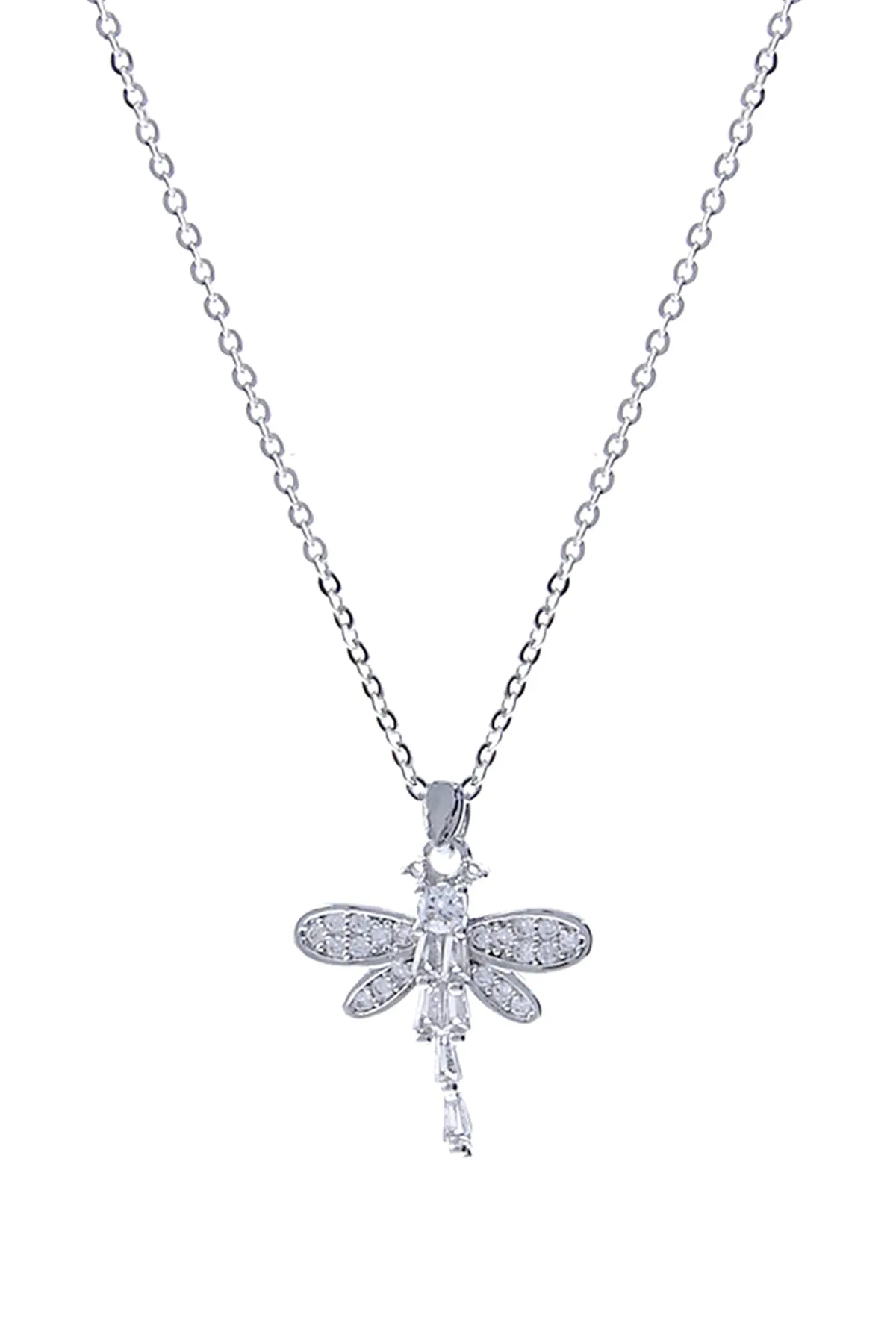 CUBIC ZIRCONIA DRAGONFLY PENDANT NECKLACE