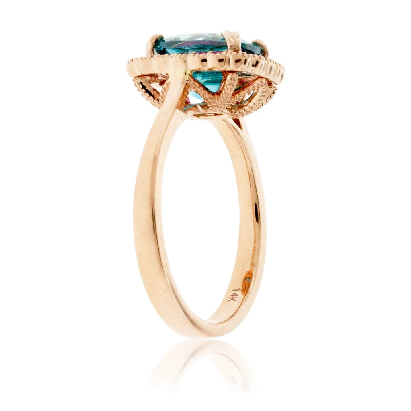 Cushion Blue Zircon & Pink Sapphire Halo Ring