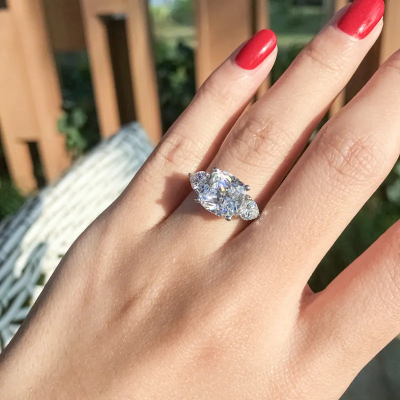 Cushion Cut Created White Diamond Three Stone Ring