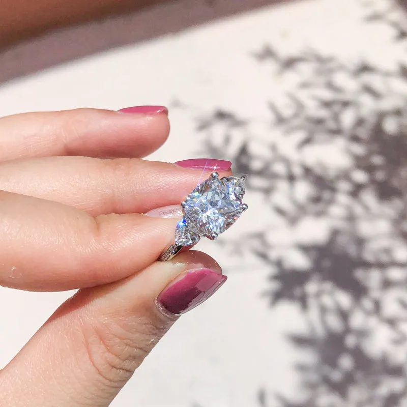 Cushion Cut Created White Diamond Three Stone Ring