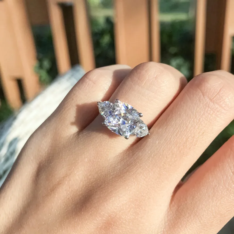 Cushion Cut Created White Diamond Three Stone Ring