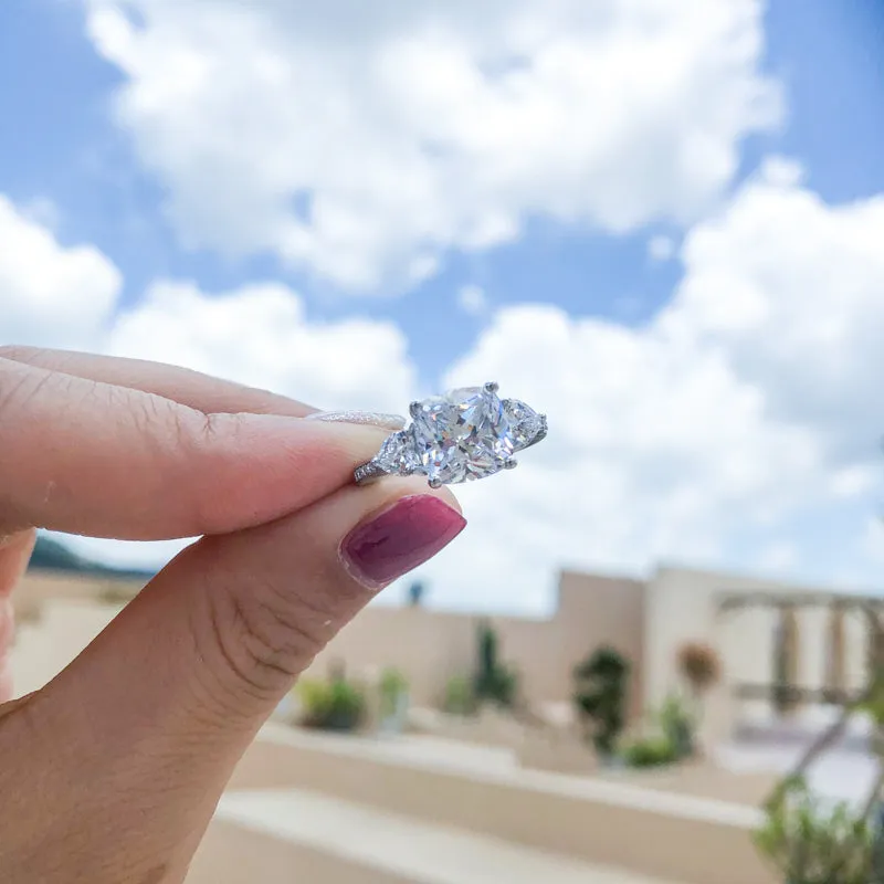 Cushion Cut Created White Diamond Three Stone Ring