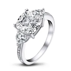 Cushion Cut Created White Diamond Three Stone Ring