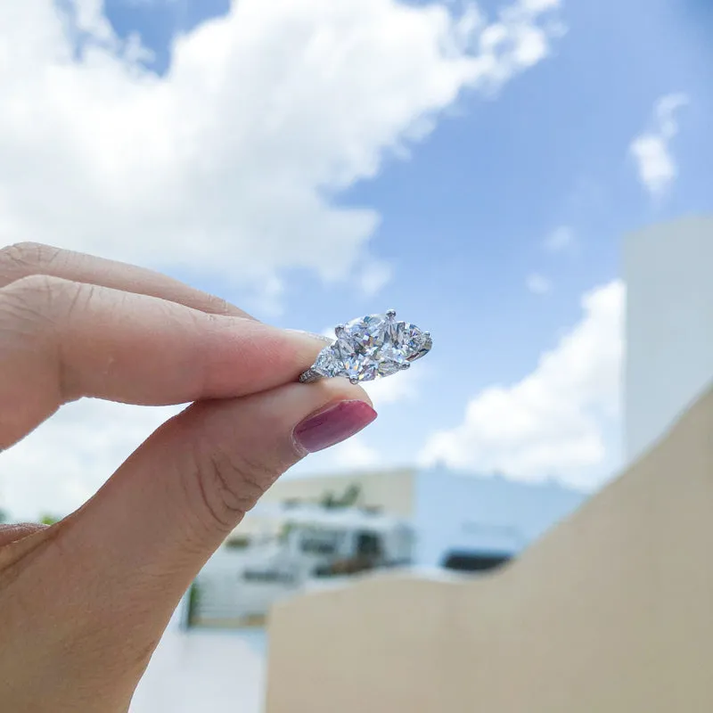 Cushion Cut Created White Diamond Three Stone Ring