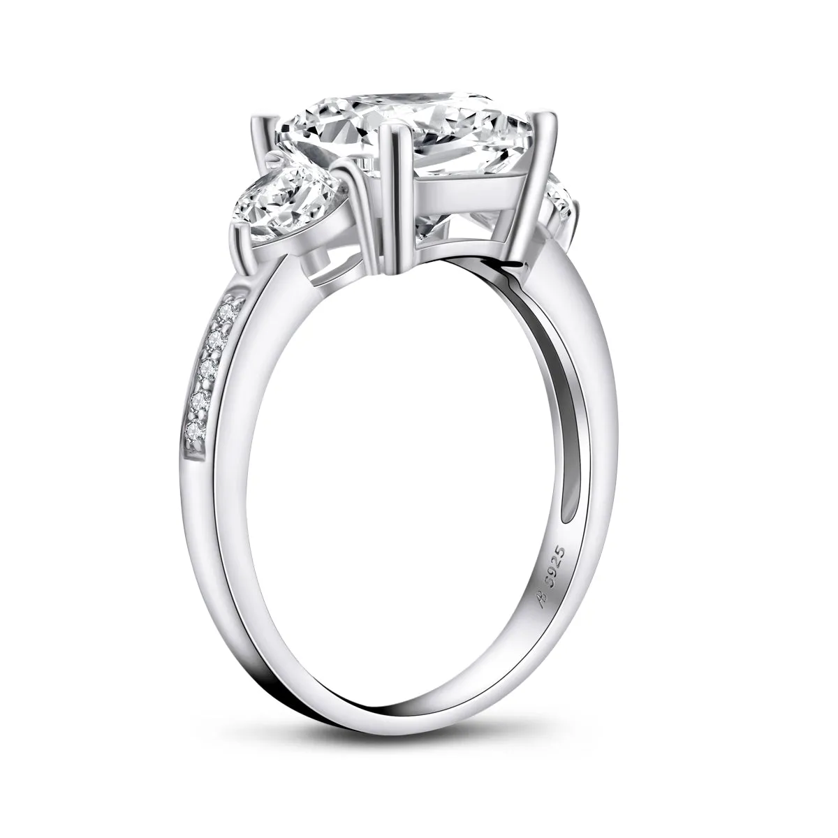 Cushion Cut Created White Diamond Three Stone Ring