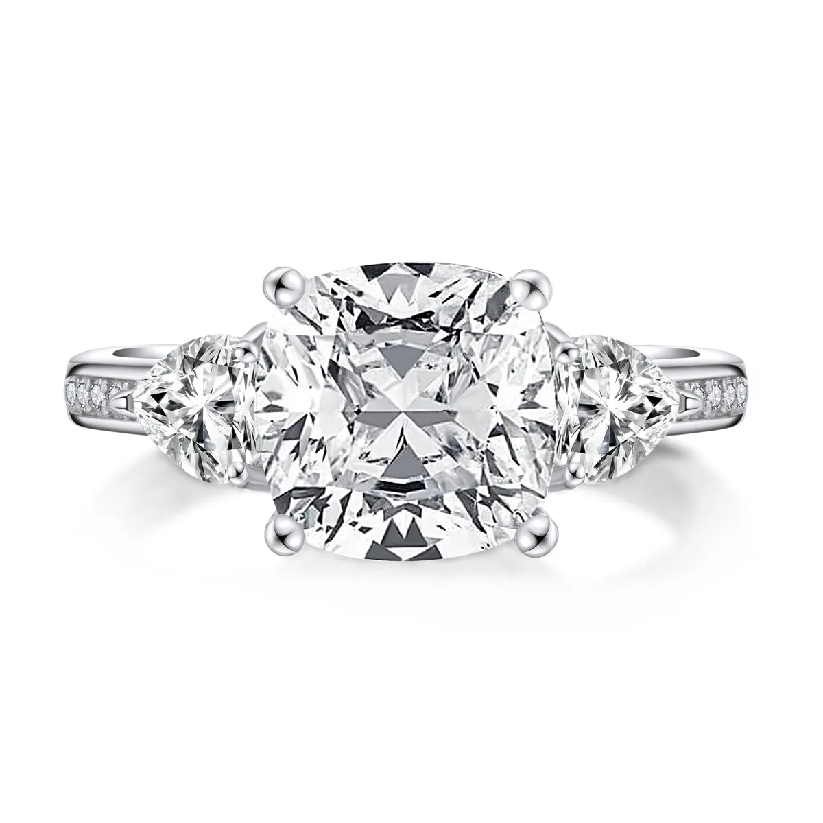 Cushion Cut Created White Diamond Three Stone Ring