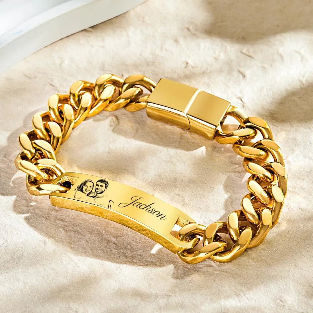 Custom Engraved Men's Bracelet Stainless Steel With Photo  Jewelry Father's Day Gifts