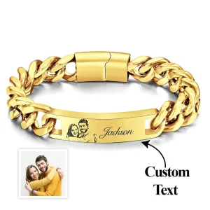 Custom Engraved Men's Bracelet Stainless Steel With Photo  Jewelry Father's Day Gifts