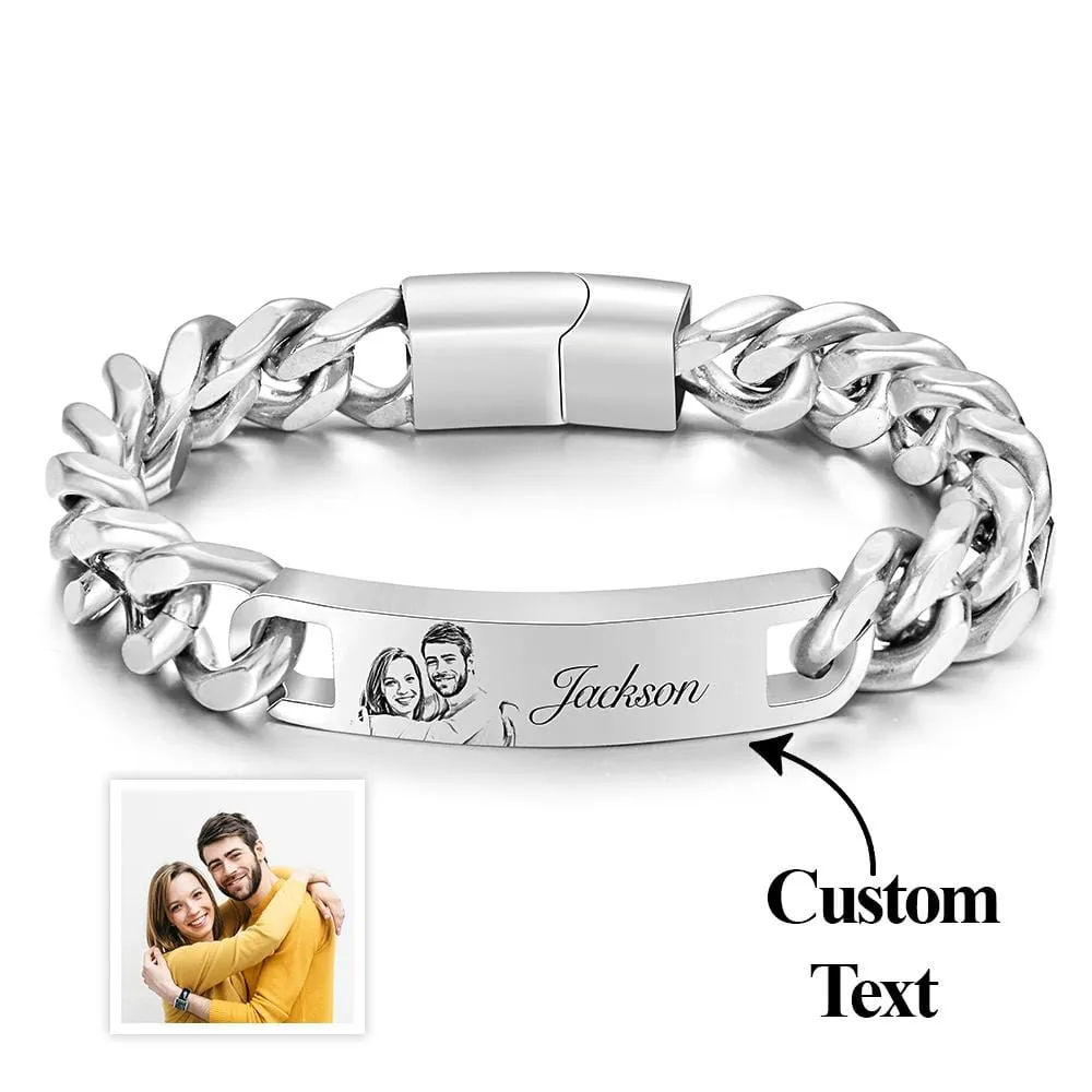 Custom Engraved Men's Bracelet Stainless Steel With Photo  Jewelry Father's Day Gifts