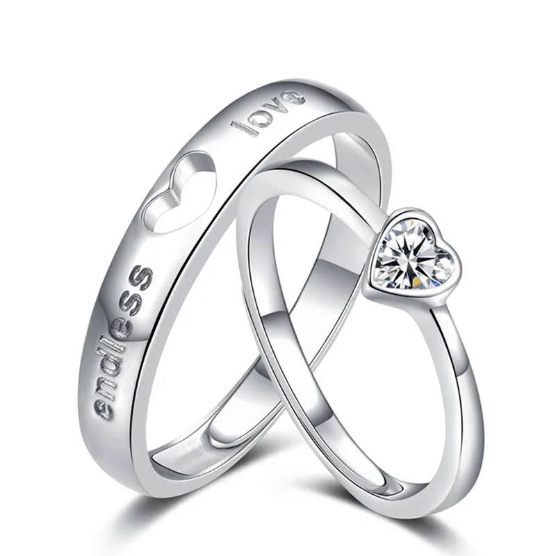 Custom S925 Silver with Heart Shaped Ring Personalized Luxury Couple Ring