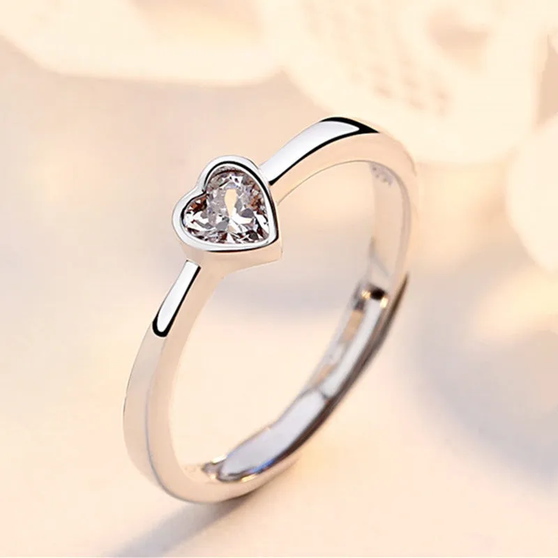 Custom S925 Silver with Heart Shaped Ring Personalized Luxury Couple Ring