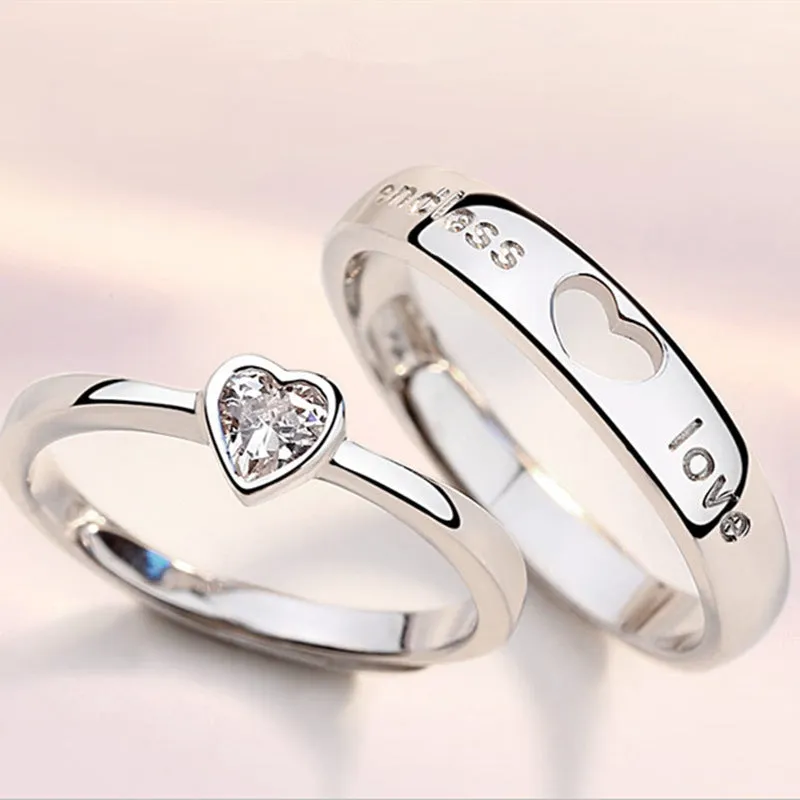 Custom S925 Silver with Heart Shaped Ring Personalized Luxury Couple Ring