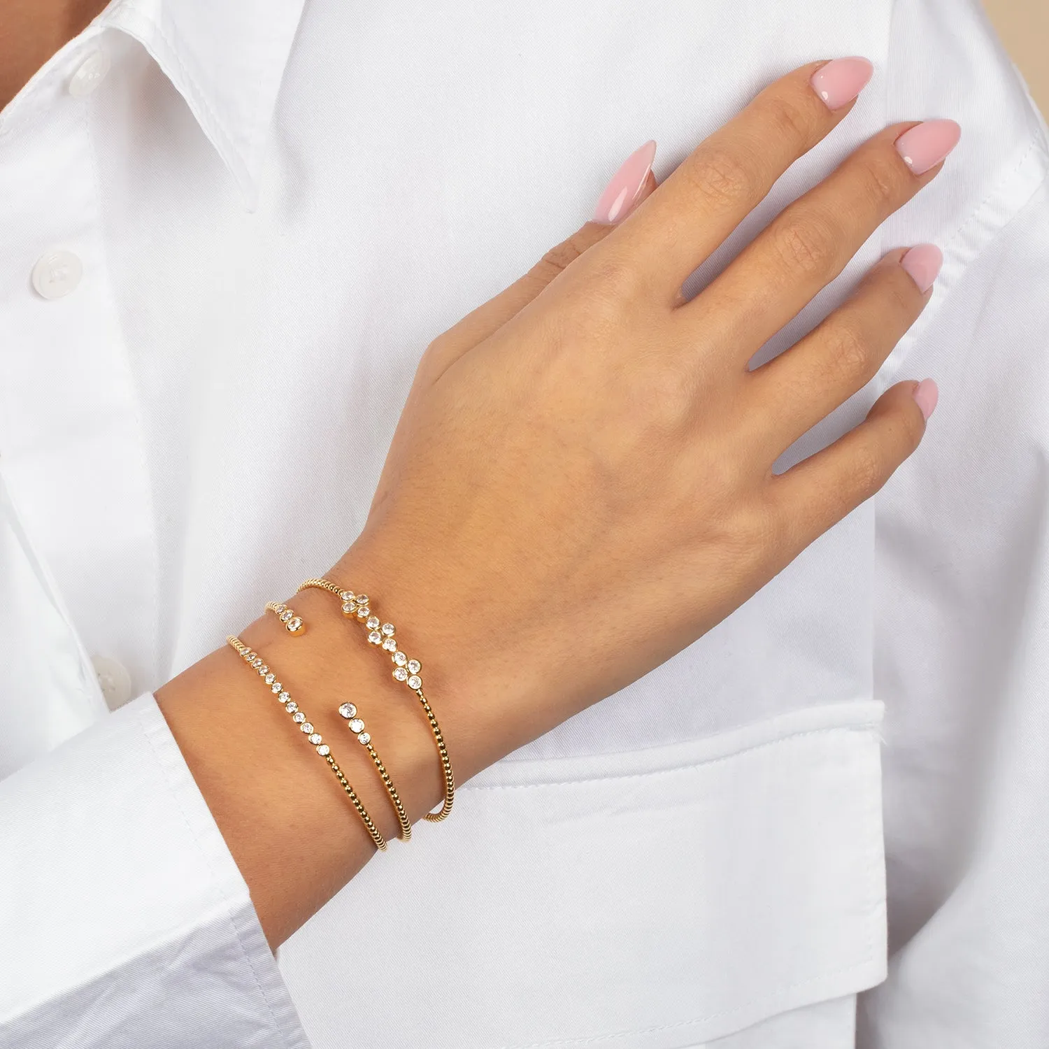 CZ Bezel Bar Open Bangle Bracelet