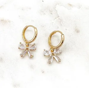 CZ Bow Gold Huggie Hoop Earrings in Gold