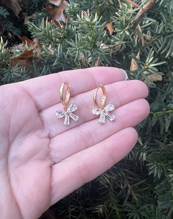 CZ Bow Gold Huggie Hoop Earrings in Gold