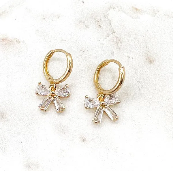 CZ Bow Gold Huggie Hoop Earrings in Gold
