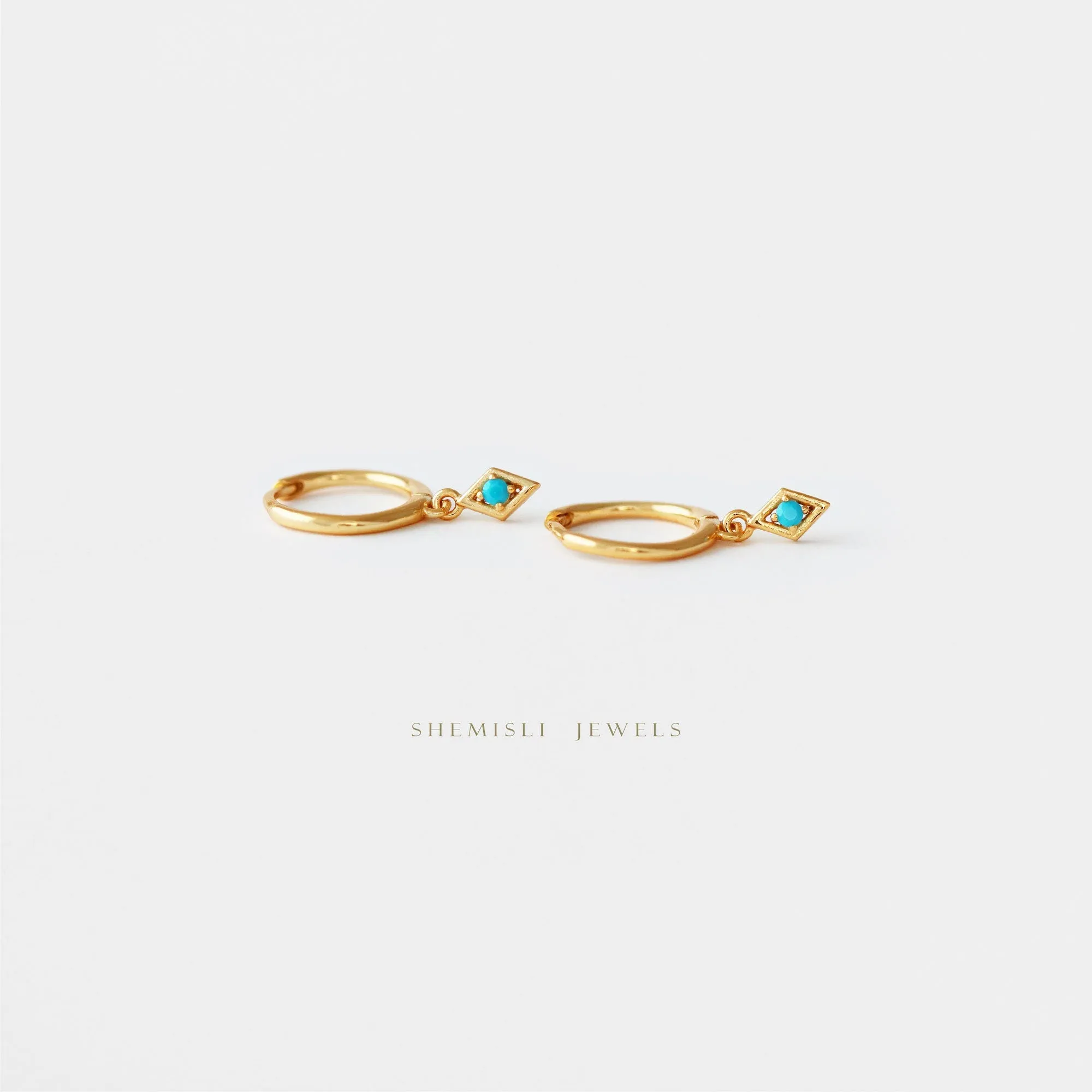 CZ Drop Dangle Hoop Earring, Turquoise, Unisex, Gold, Silver SHEMISLI SH070