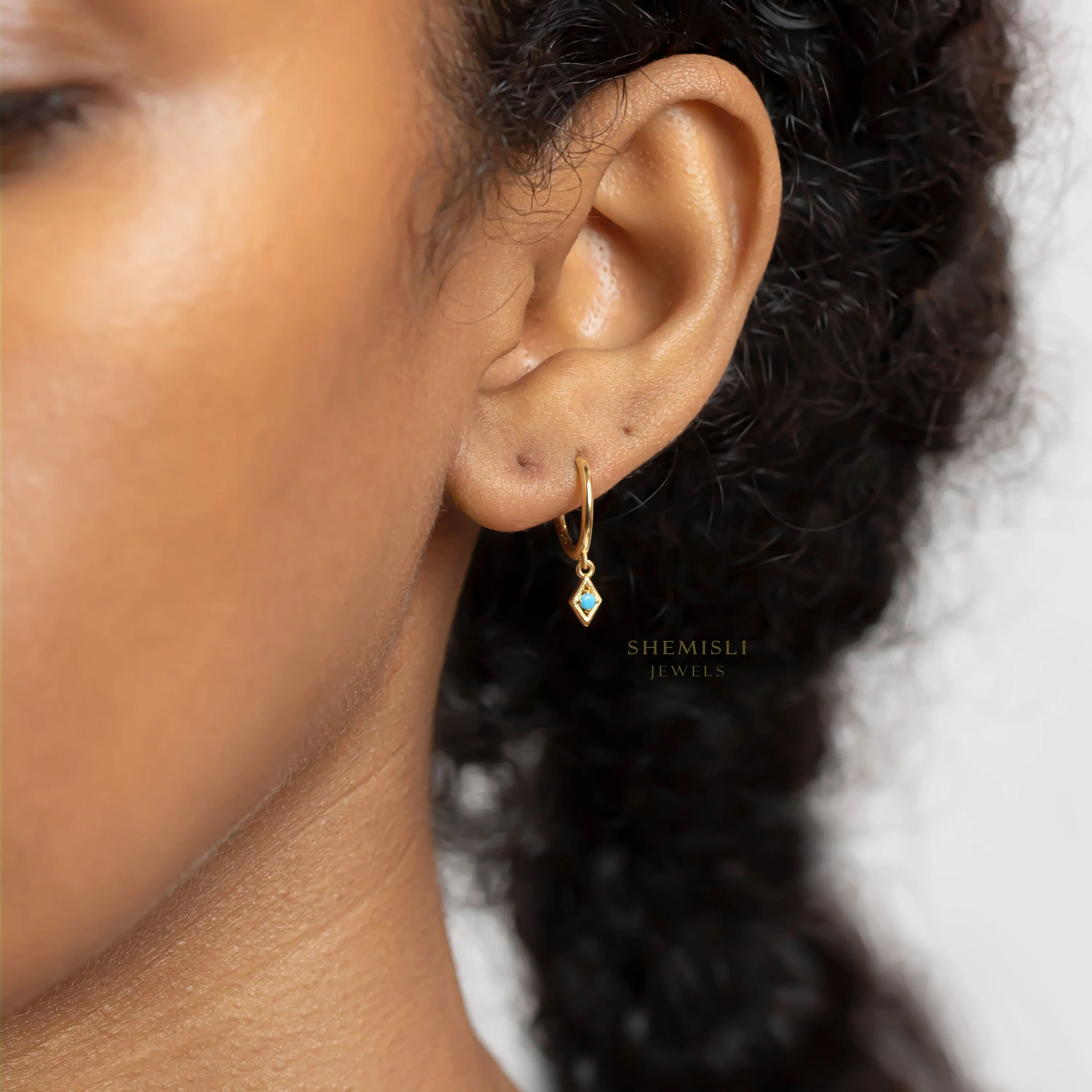 CZ Drop Dangle Hoop Earring, Turquoise, Unisex, Gold, Silver SHEMISLI SH070