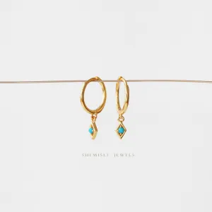 CZ Drop Dangle Hoop Earring, Turquoise, Unisex, Gold, Silver SHEMISLI SH070