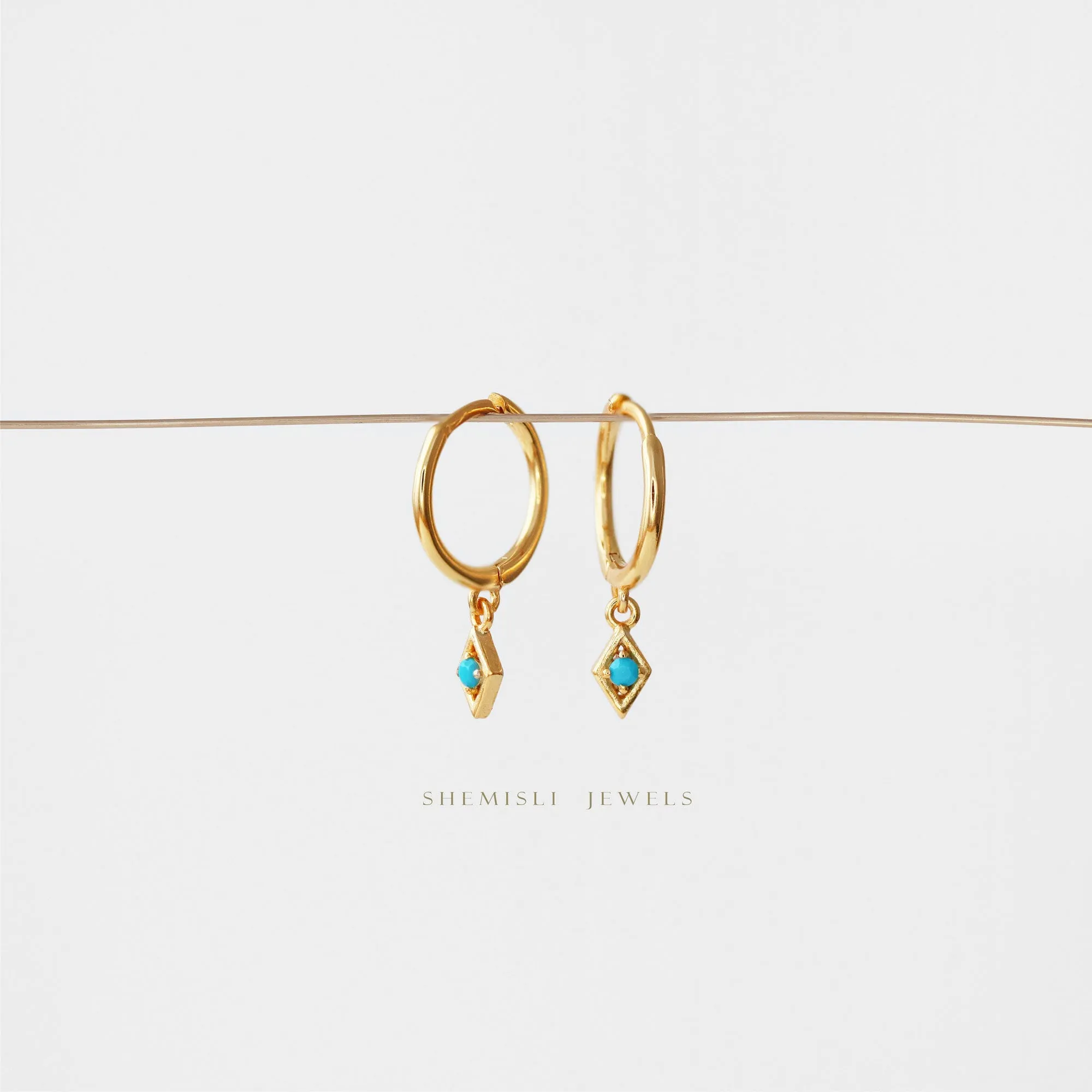 CZ Drop Dangle Hoop Earring, Turquoise, Unisex, Gold, Silver SHEMISLI SH070