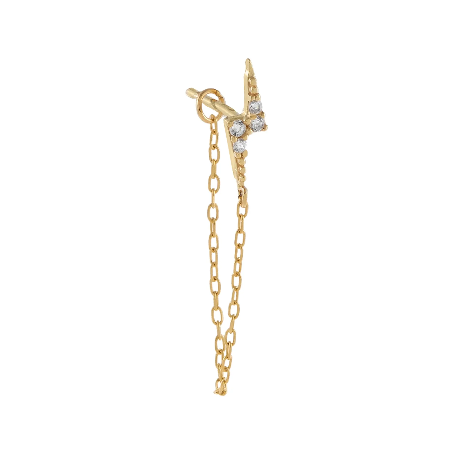 CZ Lightning Bolt Chain Stud Earring 14K
