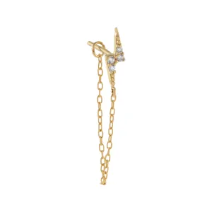 CZ Lightning Bolt Chain Stud Earring 14K