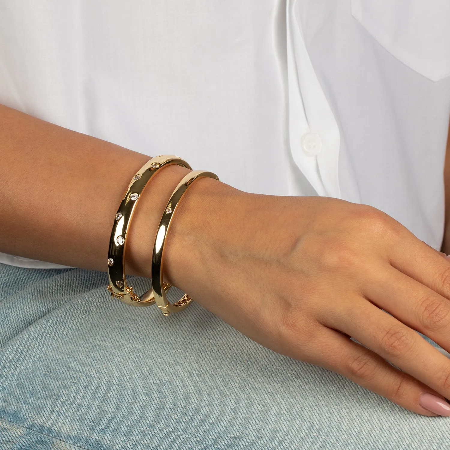 CZ Scattered Wide Bangle Bracelet