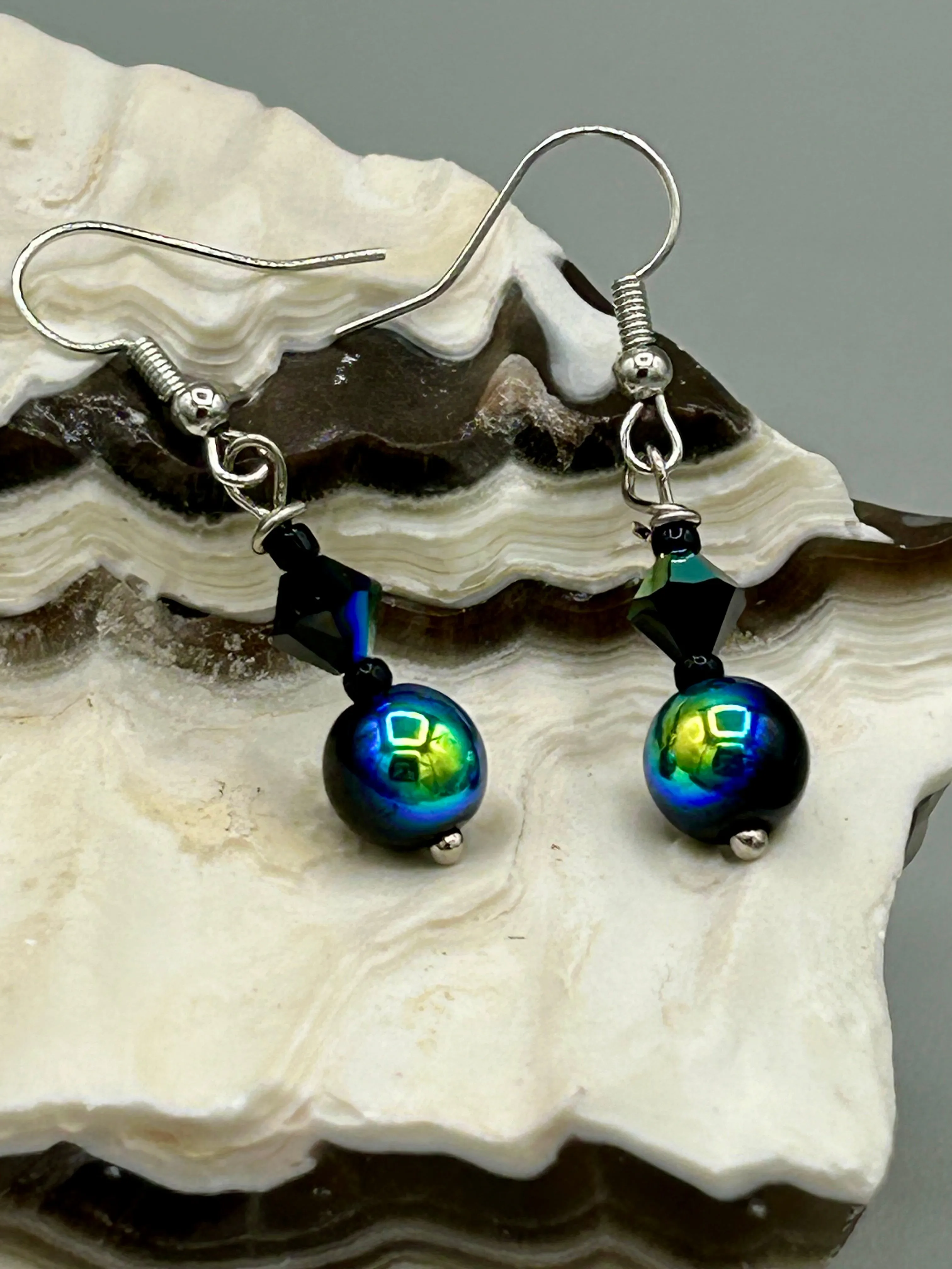 Dainty Aurora Borealis Faceted Earrings, Shabby Chic, Boho Chic, Nature Inspired, Bohemian