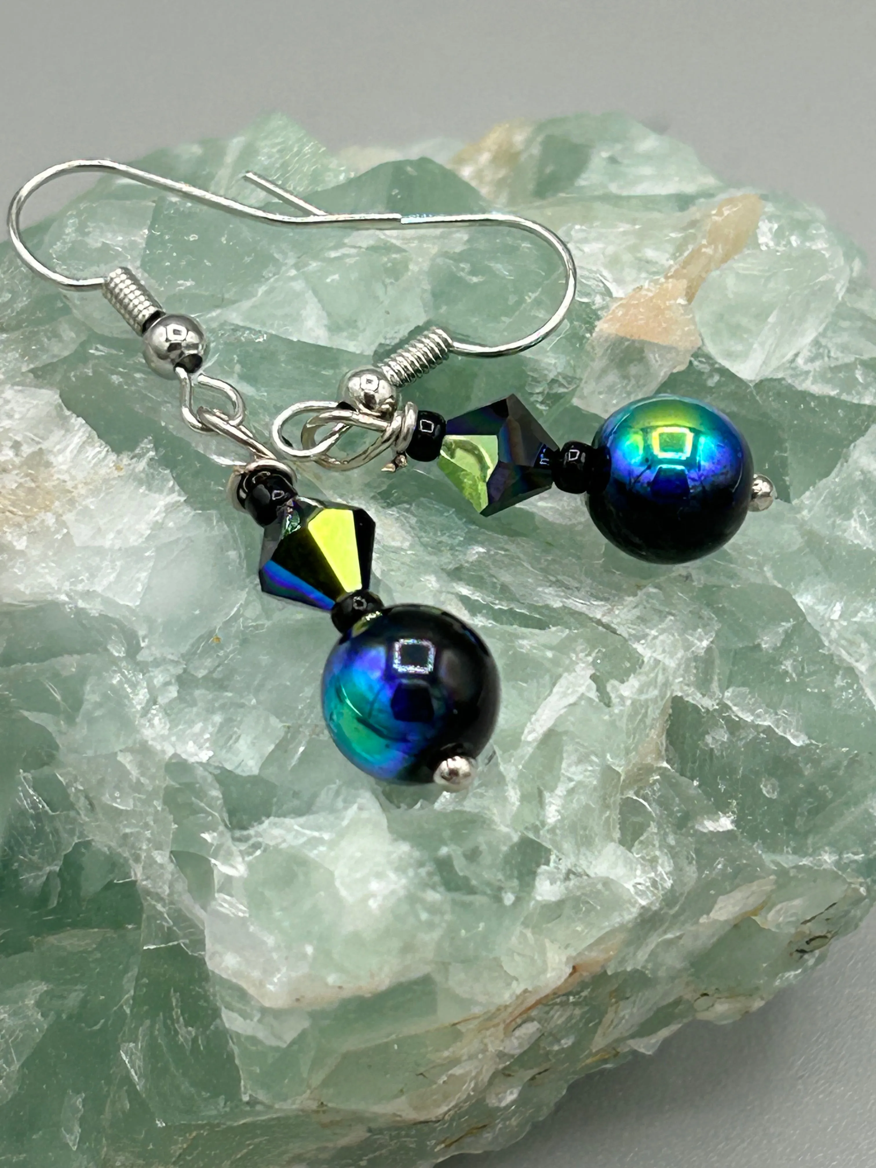 Dainty Aurora Borealis Faceted Earrings, Shabby Chic, Boho Chic, Nature Inspired, Bohemian