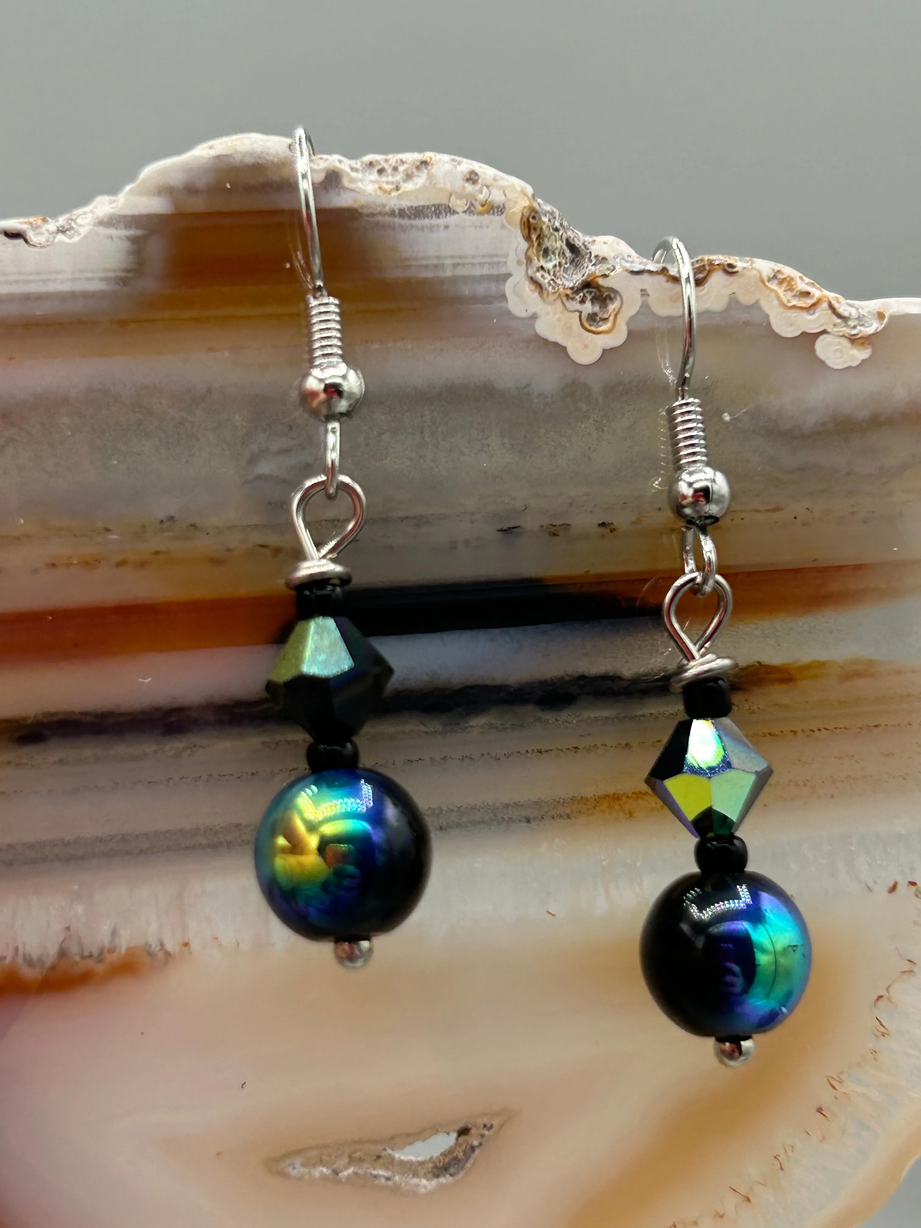 Dainty Aurora Borealis Faceted Earrings, Shabby Chic, Boho Chic, Nature Inspired, Bohemian