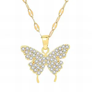Dainty Butterfly Charm Necklace in 18K Gold Plated Steel