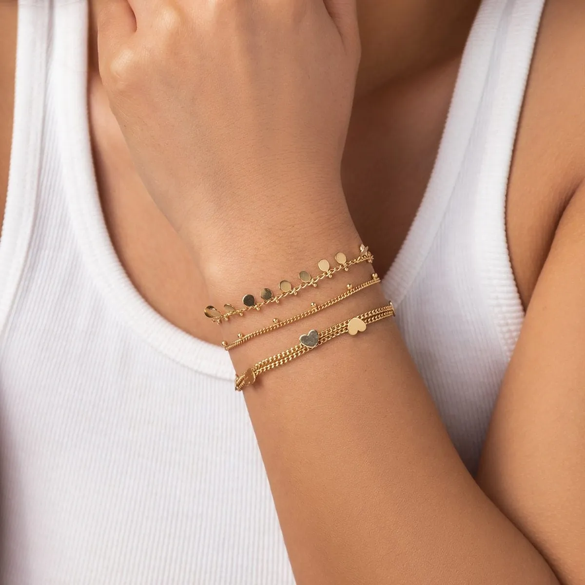 Dainty Sequin Heart Charm Stackable Bracelet Set