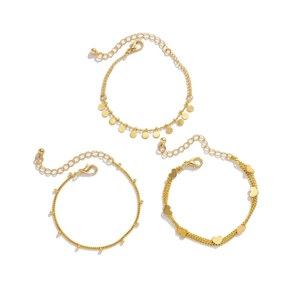 Dainty Sequin Heart Charm Stackable Bracelet Set