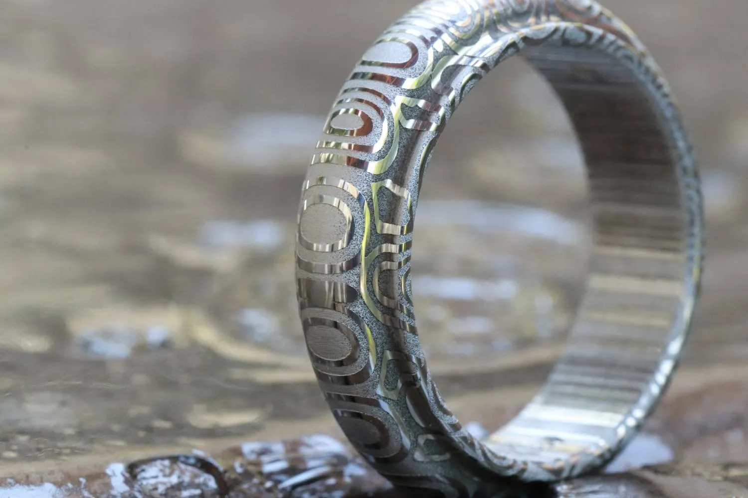Damascus steel ring, stainless damasteel, mens  rings, hypoallergenic mens wedding customizable unique hand shaped