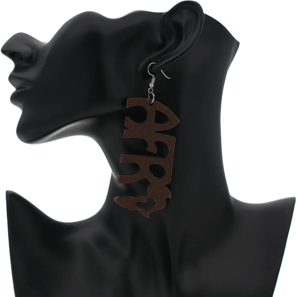 Dark Brown Africa Letter Earrings