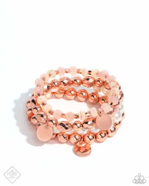 Dawn Demonstration - Copper - Ivory, and Peach Bead with White Pearl Paparazzi Stretchy Bracelet - May 2024 Glimpses of Malibu