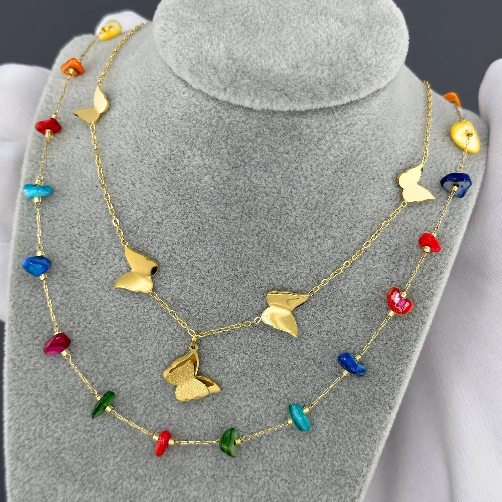 Delicate Butterfly Charm Necklace in 18K Gold Plated Steel