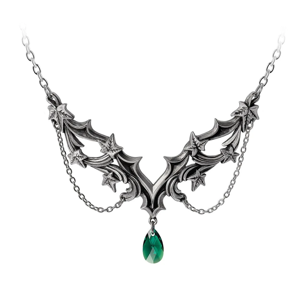 Delicate Ivy Leaves, Baroque Swirls And A Stunning Ivy Green Austrian Cut Crystal Necklace
